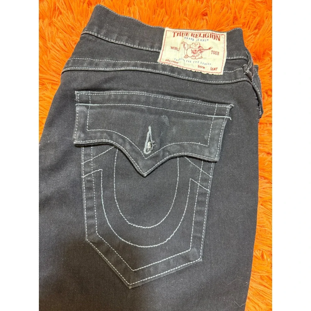 True Religion Ricky Relaxed Straight Black Jeans Mens 34 Horseshoe Stitch